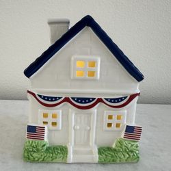 Patriotic LED light Up Red, White , And Blue Ceramic House