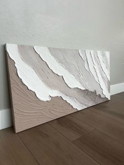 48x24 Extra LARGE Hand Painted Neutral Beige Waves 3D Plaster Art Textured Canvas