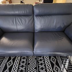 Blue Faux Leather Couch With Recliner