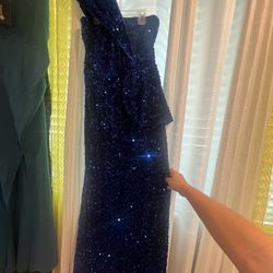 Blue Sparkly One Shoulder Dress