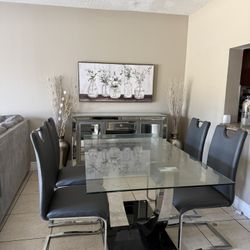 Modern Glass Dining Table Set – 4 Chairs Included
