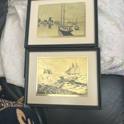 Two Gold Foil Etchings By Lionel Barrymore