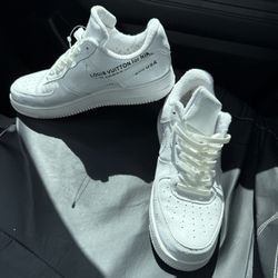 NIKE AIR FORCE 1 Calfskin Monogram Mens Low Top White Sneakers  Size 10