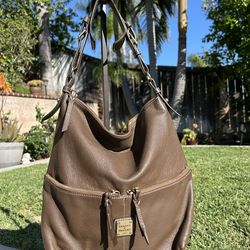 Dooney And Bourke Dillen 21” H Large Brown Leather Satchel Hobo Slouch Purse Handbag