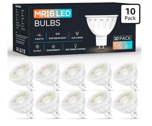 MR16 LED Bulb Dimmable,GU5.3 Bi-Pin Base MR16 LED Bulbs,5W(50W Equivalent),Outdoor Landscape 12V Low Voltage Light Bulbs,2700K Soft Warm White Recesse