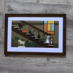 Cat Art Print, Retro Tv Show Mid Century Modern Art, Cat Lover Gift, Tabby Cat  In plastic frame