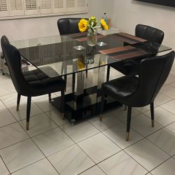 Modern Glass Chrome And Black Dining Room Table
