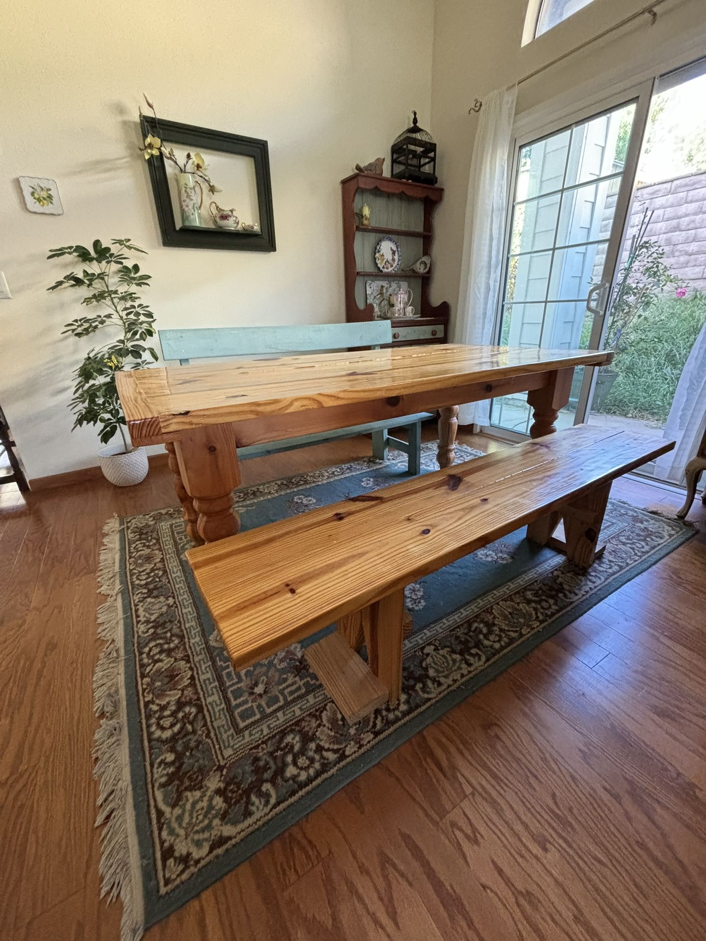 Farm Style Handmade Dinner Table W/ Bench And Chairs