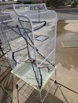 Large White Bird Cage with Stand