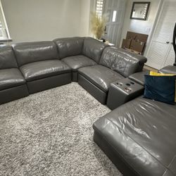 Grey Leather Sectional