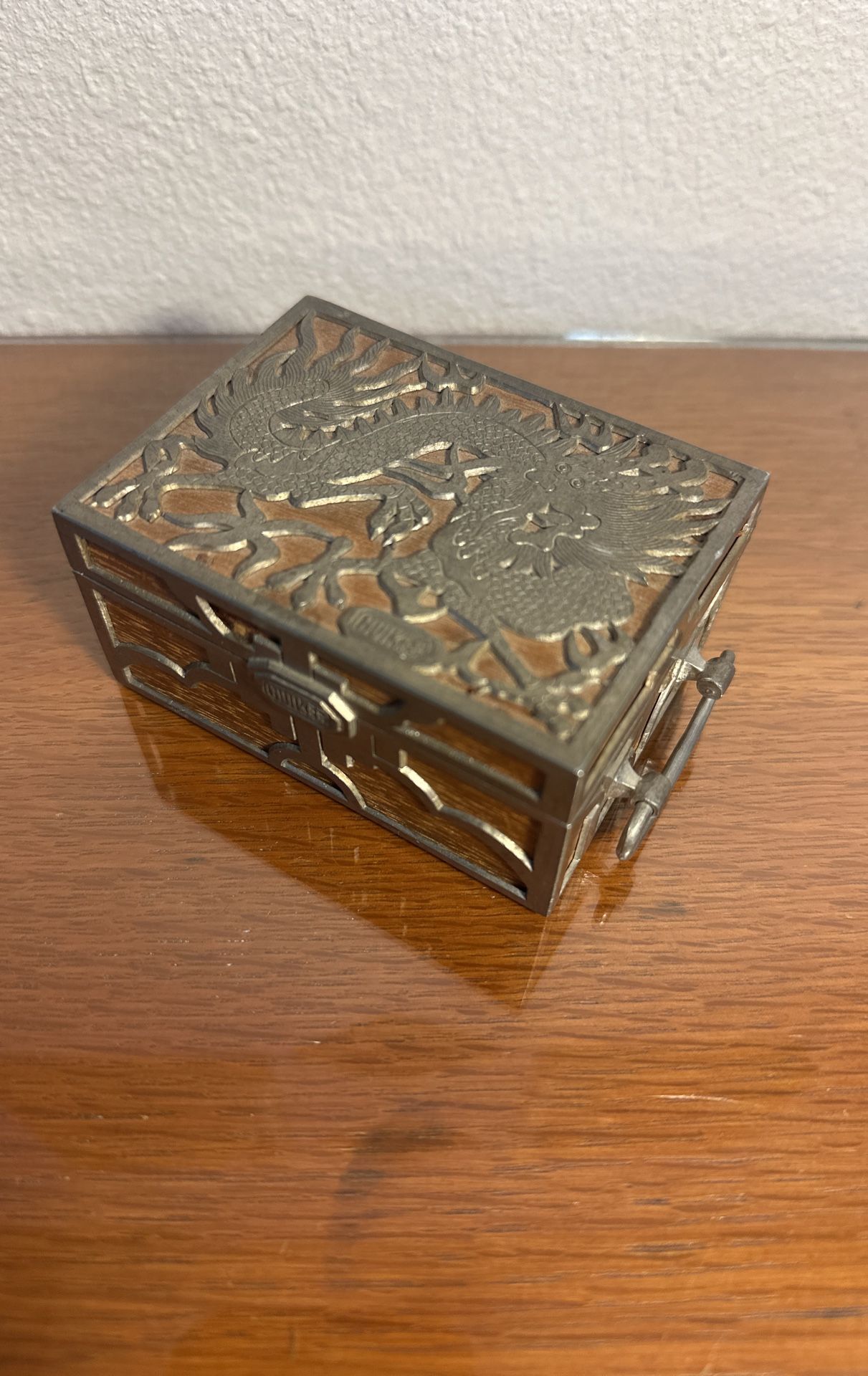 Antique Chinese Dragon / Wood Box, Swato Pewter