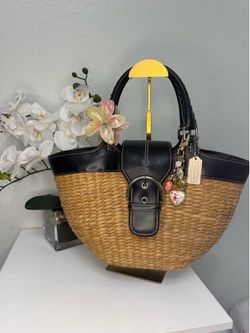 Coach Straw and Leather Tote Bag