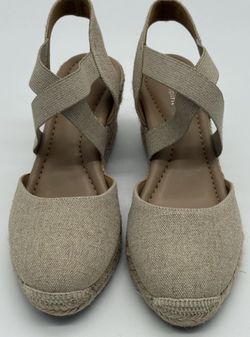 Easy Spirit Meza Women's Espadrille Wedge Sandals Beige Gold Sparkle Size 9.5M