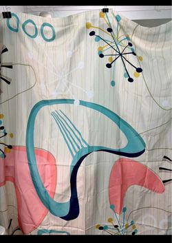 Mid-Century Modern Atomic Shower Curtain and Bath Mat Combo  - Teal & Pink