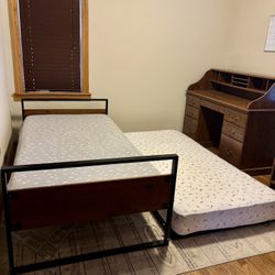2 Twin Mattresses With Bed Frames. 