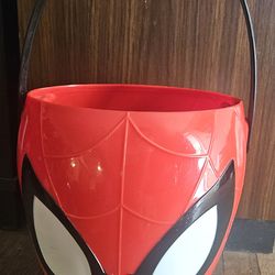 EASTER SPIDER-MAN RED HARD  PLASTIC  CANDY  BUCKET  PRE-OWNED