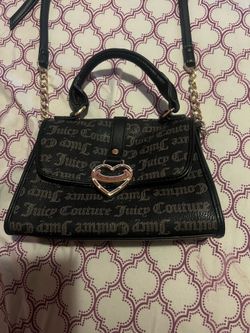Juicy Couture black gray monogram heart clasp purse