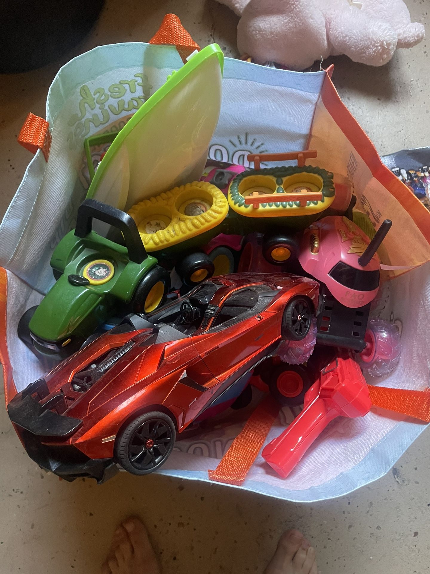 Bag of Kids Toys — Cars, Trucks, Figures, Plush Mixed Lot