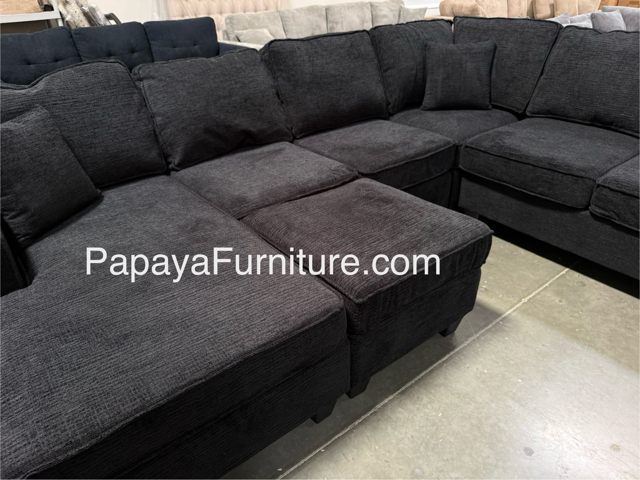Visit our Showroom! New 113” Chennile Sectional Couch, U-Shaped Sectional Sofa, Couch, Sectionals, Sectional And Ottoman, Couch, Black Sectional, Reve