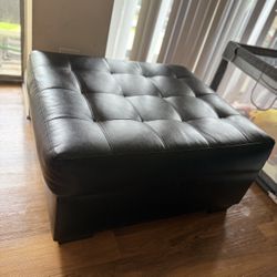35" Wide PU Leather Tufted Square Black Ottoman with Storage