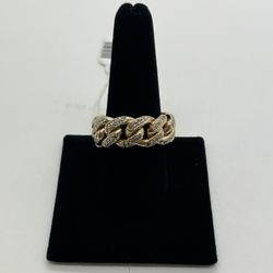 CUBAN RING 10KT YELLOW GOLD, 20.1 GRAMS, SIZE 10, 10 MM, NATURAL DIAMONDS 