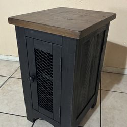 Black End Table/ Night Stand ,  Distressed Wood 
