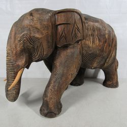 Asian Elephant Large Hand Carved Wood Folkart Sculpture 19" Length
