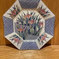 Octagon Serving Dish w/ Pink Irises  