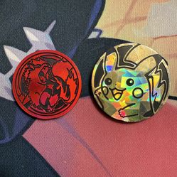 Pokémon Coin Arcanine Red Flip Coin & Pikachu Waving Coin Gold Cracked Ice
