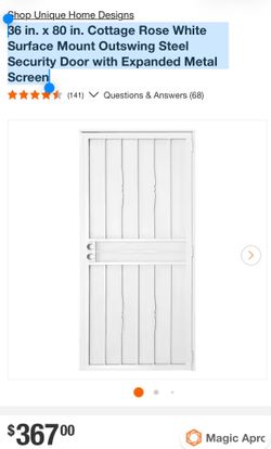 36 in. x 80 in. Cottage Rose White Surface Mount Outswing Steel Security Door with Expanded Metal Screen
