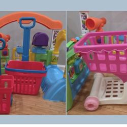 Kids Toy Shopping Carts & Rolling Grocery Baskets – 3 Pieces