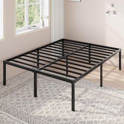 Queen Bed Frame, 18 Inch Metal Beds with Storage Space, Black Heavy-Duty Metal Platform Beds, Large Under-Bed Storage Space, No Box Spring Needed, Eas