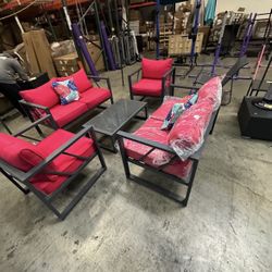 (no assemble require) New LAluminum 5 pcs Patio Furniture Conversation Set outdoor indoor Loveseat Chair Table 6 Seaters