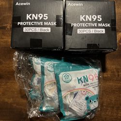 Acewin KN95 Black Masks 30pc (2) + Kids KN95 Masks 10pc (3)