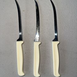 Three Vintage Stainless Steel Thin Slicing Knives 