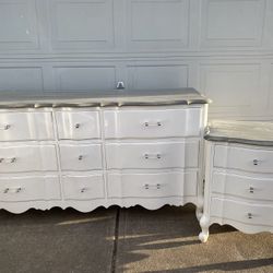 Vintage Dresser, Nightstand & Mirror 