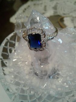Silver and blue stone ring size 10