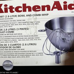 KitchenAid 3 Quart Stainless Steel Bowl and Combi Whip for 5- & 6-Quart Mixers