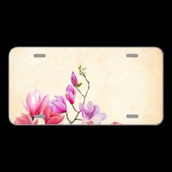 License Plare Novelty Car Front Flower Magnolia Watercolor Floral