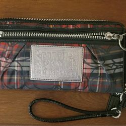 Coach Poppy Tartan Wallet Wristlet