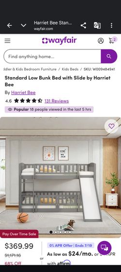 Full over Full Kids Bunk bed with Slide