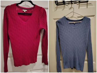 Lot of 2 Sonoma Life+Style Cable Knit V-Neck Sweaters Size M
