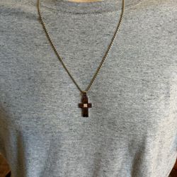407-PHTT New 24”Steeltime Polished  Cross Stainless Steel CZ Pendant & Chain