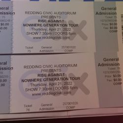 2 Tickets To Rise Against Nowhere Tour In Redding  Thumbnail
