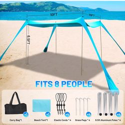 BOTINDO Family Beach Tent Canopy Sun Shade, Pop Up Grande Beach Tent Sun Shelter Stability 4 Poles with Portable Carry Bag Outdoor Shade for Fishing B