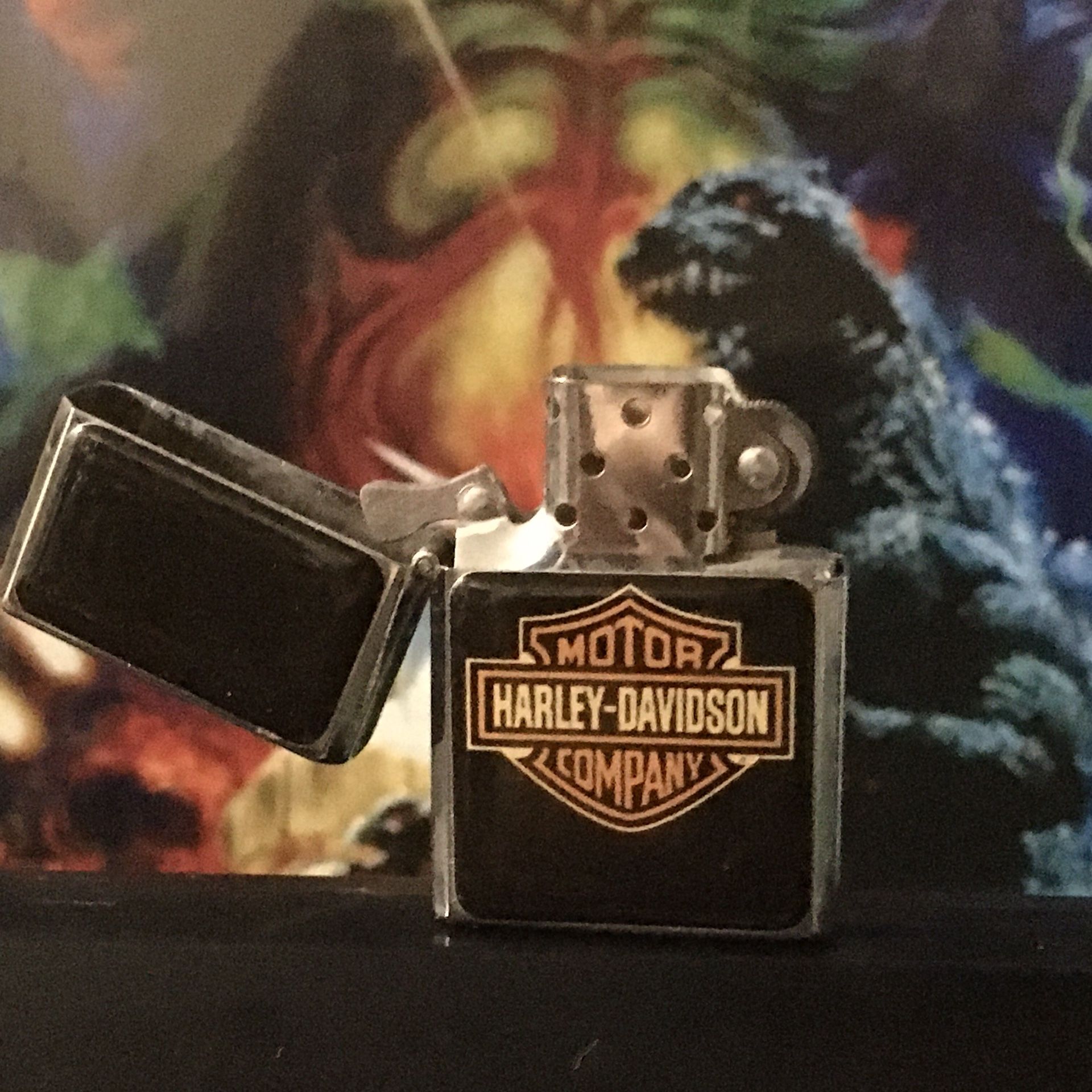 Vintage Harley Davidson Motor Company Dehoo Refillable Butane Lighter Zippo flip Top like 