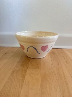 Vintage Hand-painted Heart Ceramic Pottery Mixing Bowl
