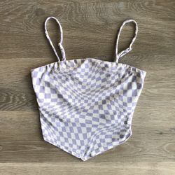 Women Purple White Super Soft Checks Illusion Top Camisole Cami Vans