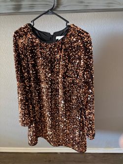 Bronze Sequin Long Sleeve Mini Dress