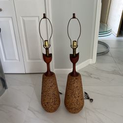 Vintage Midcentury Cork Lamps 